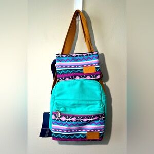 Leaper Messenger Crossbody Bag Matching Wristlet Teal Colorful Aztec Canvas New